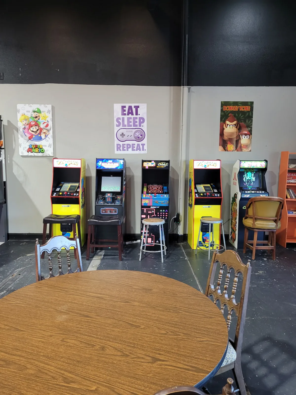 Classic arcade cabinets inside Game On