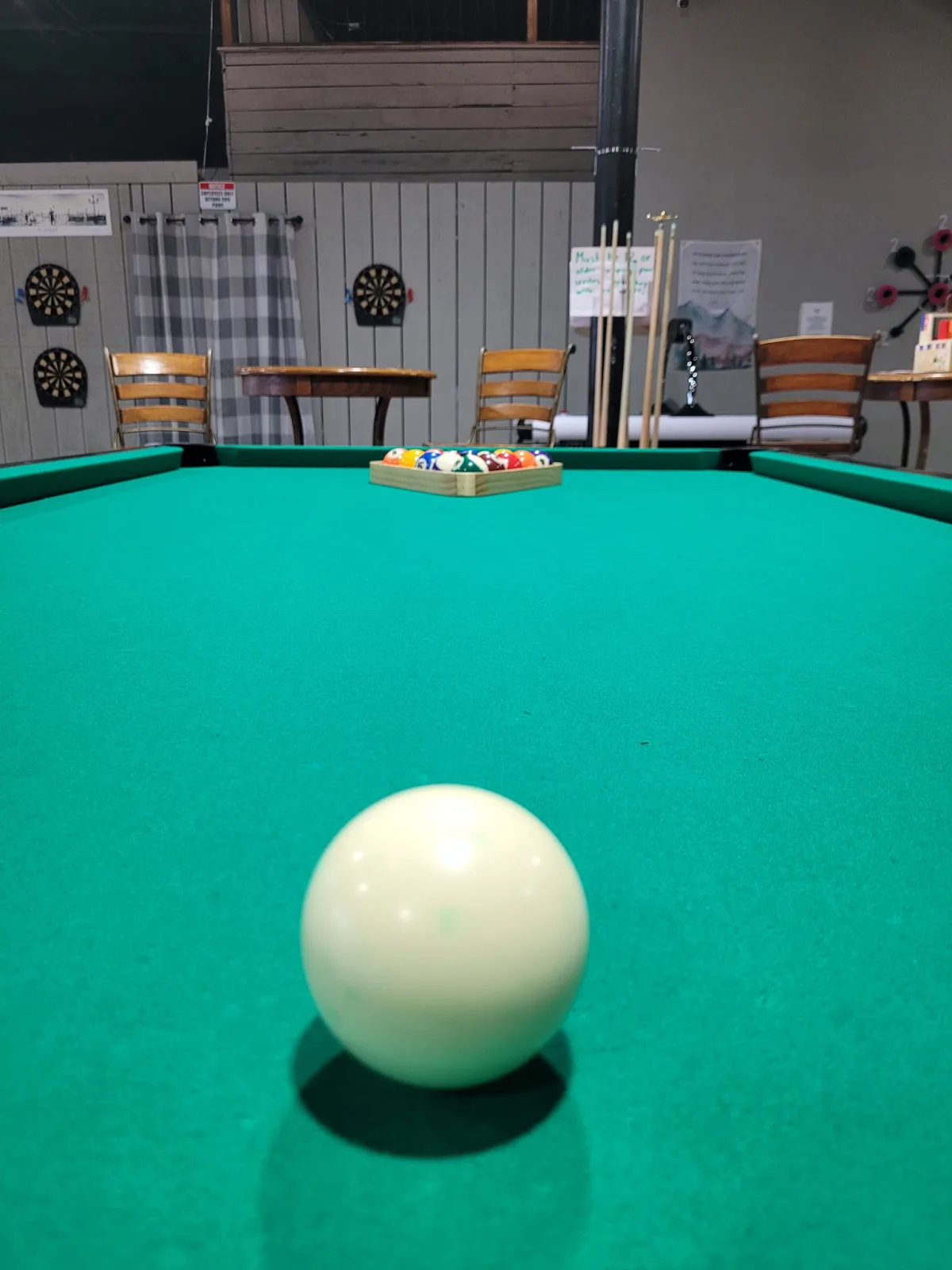 Pool table ready for a game inside Game On